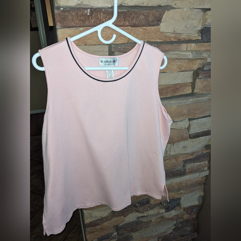Trendy Light Pink Tank Top with Black Trim